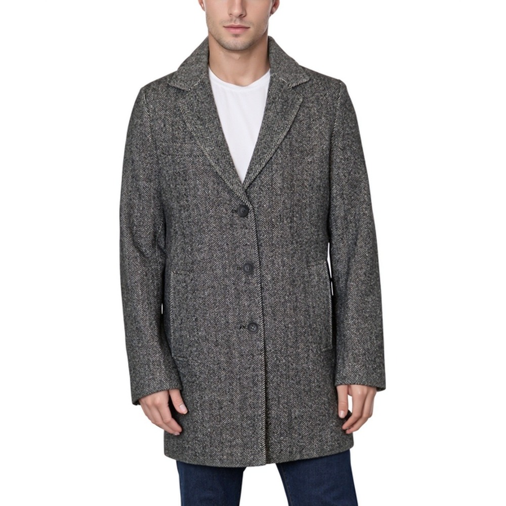 Sean John Herringbone‎ Wool Blend Overcoat Mens Large Black/White Topcoat New
